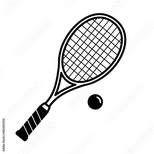 Tennis racket and ball on a white background.