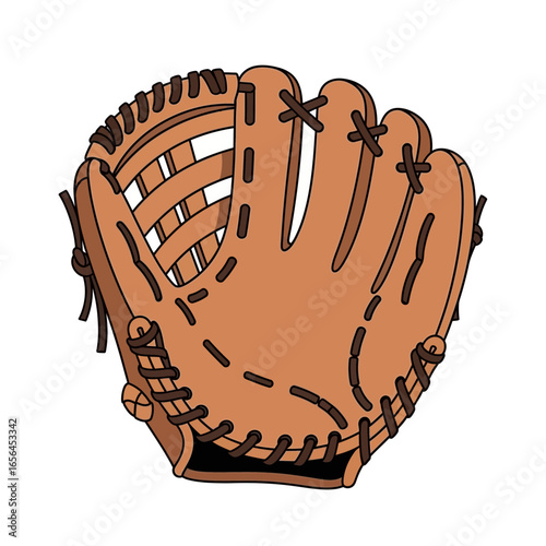 Brown baseball glove on a white background.