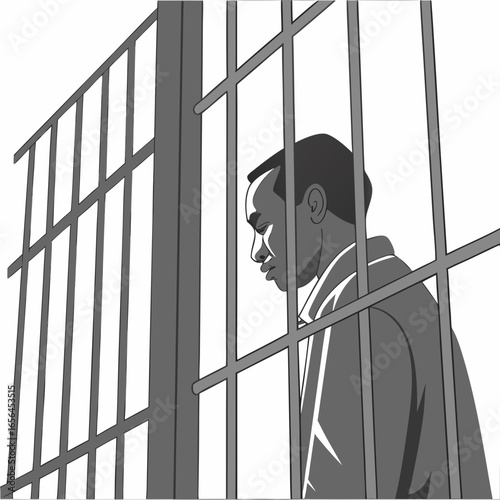 Prisoner Silhouette – Person Behind Bars Vector Illustration