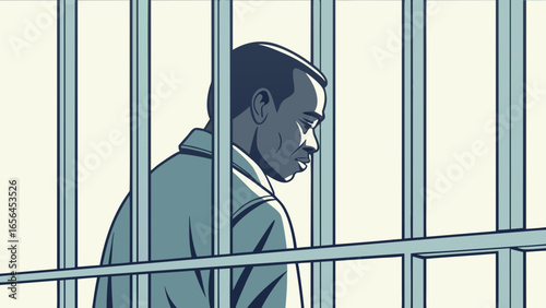 Prisoner Silhouette – Person Behind Bars Vector Illustration