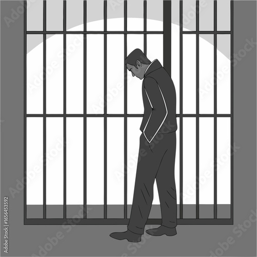 Prisoner Silhouette – Person Behind Bars Vector Illustration