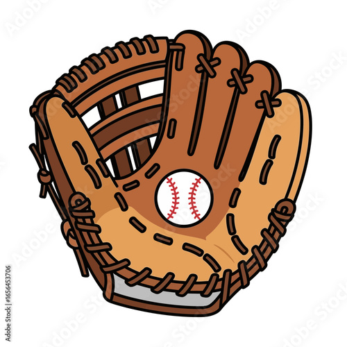 Baseball glove and ball on white background.