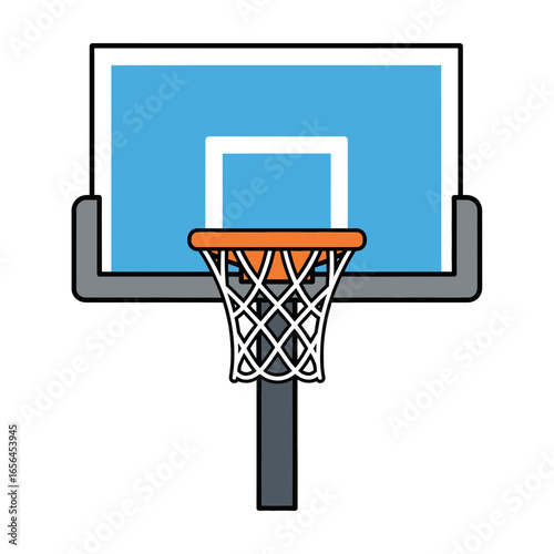 A basketball hoop with a net and backboard.