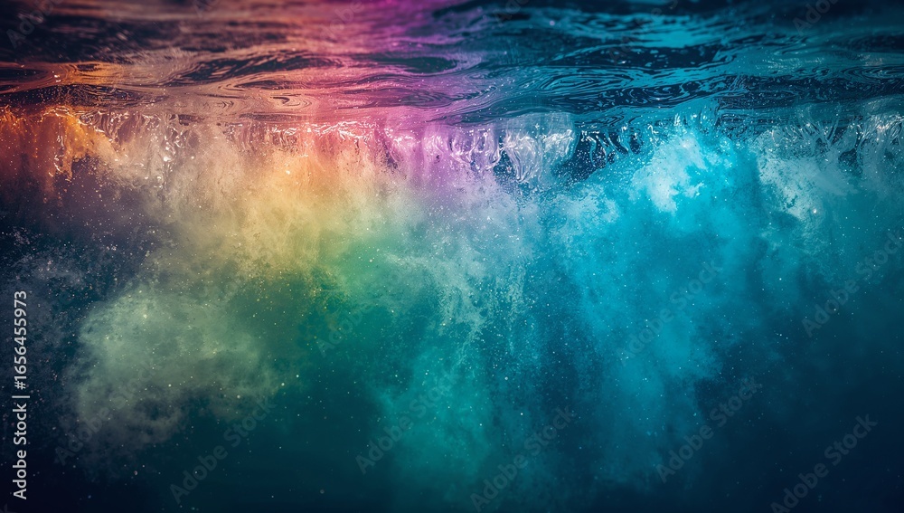 custom made wallpaper toronto digitalWater column refracting pink and purple light beneath water surface, with rising foam and bubbles