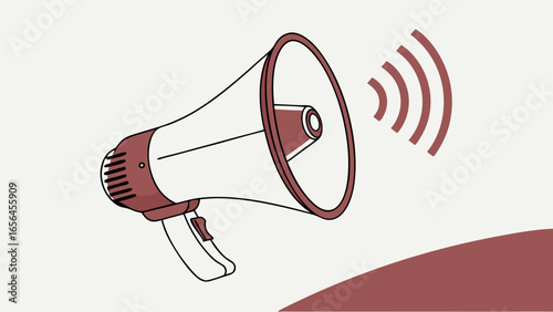 Red and White Handheld Megaphone with Sound Waves.