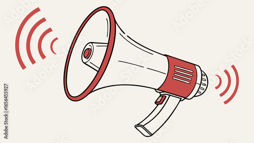 Red and White Megaphone with Sound Waves Illustration.