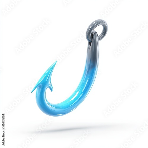 Wallpaper Mural A glossy blue fishing hook with a sleek design, suitable for representing themes of fishing, adventure, or outdoor sports, Great for articles, advertisements, or websites about fishing activities, Torontodigital.ca