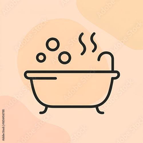 Outline bathtub illustration with bubbles steam and decorative background
