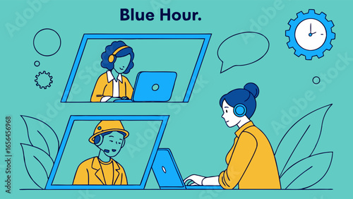 Remote Workers in Video Conference During Blue Hour.