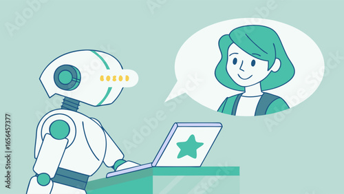 Robot and Woman in Communication Modern Technology.