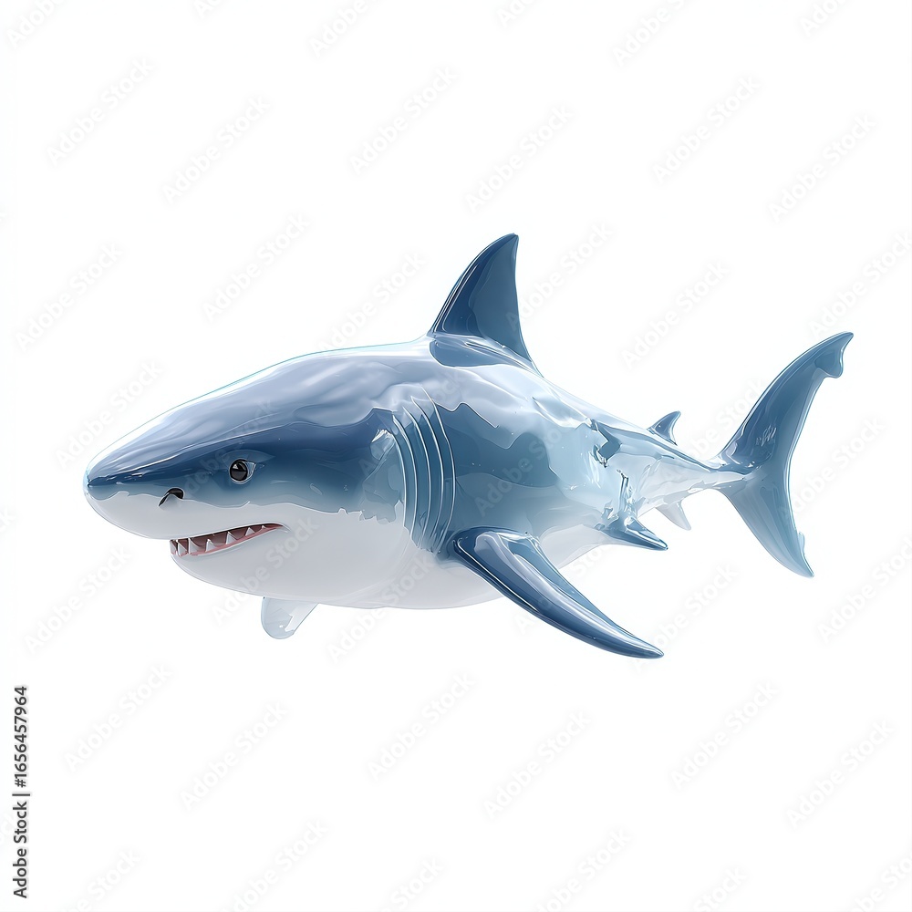 Obraz premium A 3D-rendered shark model on a plain background, perfect for educational materials, marine life presentations, or graphic design projects related to ocean themes and wildlife conservation,