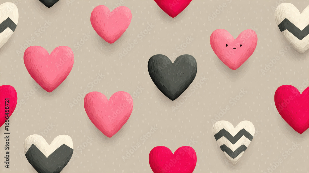 Fototapeta premium Seamless vintge heart, Vintage hearts design with a faded aesthetic for graphic resources.
