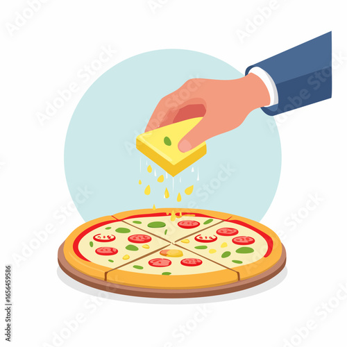 Hand Placing Cheese On Pizza
