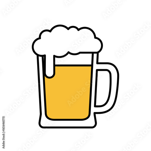 A glass mug filled with frothy beer.