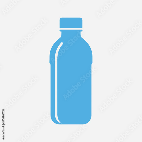 Blue plastic bottle with a white cap on a light gray background.