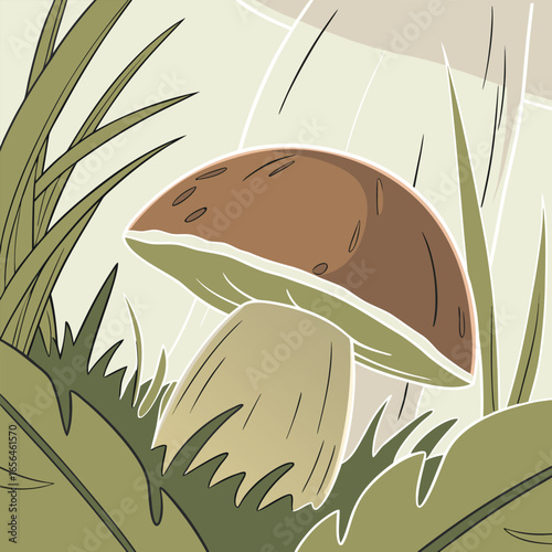 Illustration of a boletus mushroom in the grass