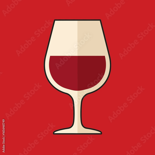 A glass of red wine on a red background.