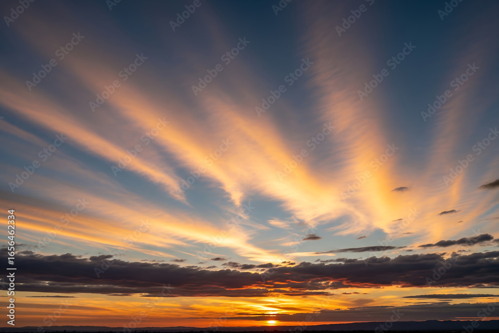 Naklejka premium Dramatic sunset sky with rays of light