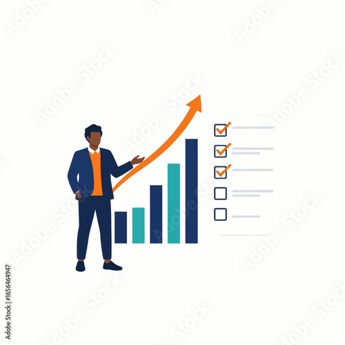 Startup founder presenting pitch deck  Minimal Flat Vector Illustration for business, teamwork, project management, templates, and brandless design