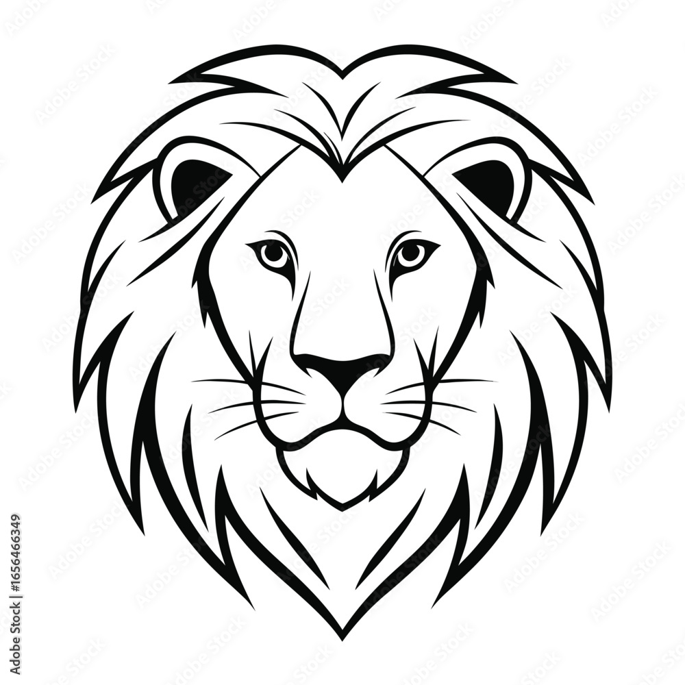 Obraz premium Majestic lion head, stylized line art illustration; strong, regal, and powerful; perfect for branding, logos, or design projects needing a bold, sophisticated animal graphic.