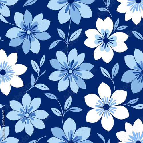 Wallpaper Mural seamless floral pattern with blue and white flowers Torontodigital.ca