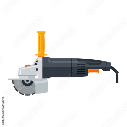Angle grinder tool with yellow handle and black body on a white background.
