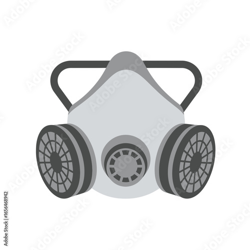 Gray respirator mask with filters for protection against airborne particles and gases.