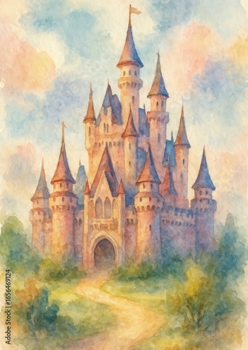 Wallpaper Mural Enchanting fairytale castle illustration. Torontodigital.ca