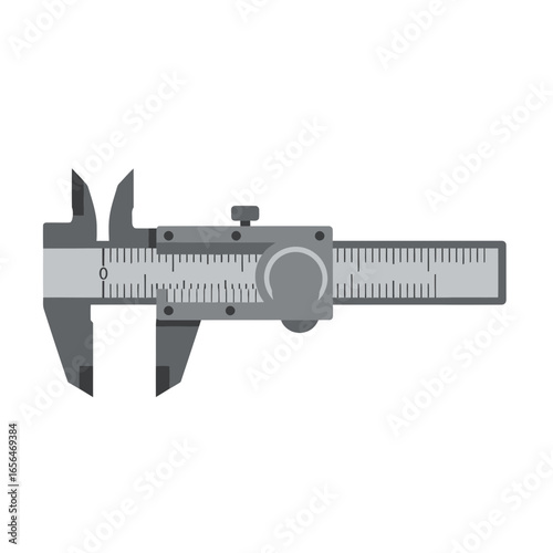 Gray vernier caliper tool for measuring dimensions isolated on a white background.