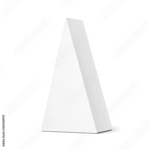 Cheese packaging triangle box mockup. Vector illustration isolated on white background. Front view. Can be use for template your design, presentation, promo, ad. EPS10.