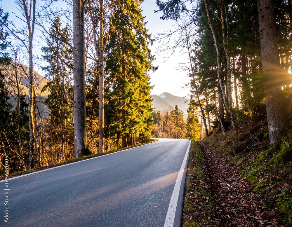Fototapeta premium Winding mountain road at sunset
