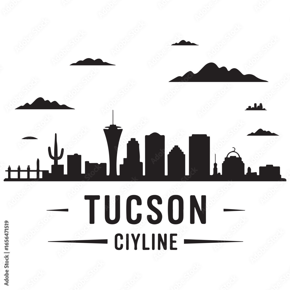 Obraz premium Tucson city skyline. Black cityscape. Vector banner. Vector black silhouette. with white background