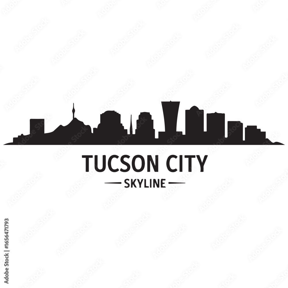 Fototapeta premium Tucson city skyline. Black cityscape. Vector banner. Vector black silhouette. with white background