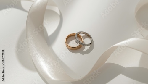two wedding rings with empty white space. mockup with wedding invitation.