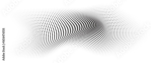 Flowing Wave Dot Halftone Pattern: Curve Gradient Shape on Transparent Background. Suitable for AI, Tech, Network, Digital, Science, and Technology Themes.