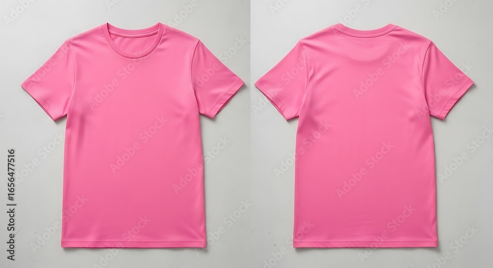 Blank Pink Crew Neck T-Shirt Template Displaying Front and Back Views on a Neutral Background, Ideal for Apparel Design and Branding Concepts Blank Pink Crew Neck T-Shirt Template Displaying Front and Back Views on a Neutral Background, Ideal for Apparel Design and Branding Concepts