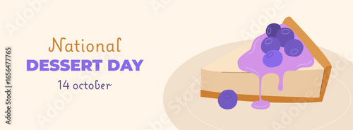 National dessert day banner. Cheese cake illustration on festive poster design template