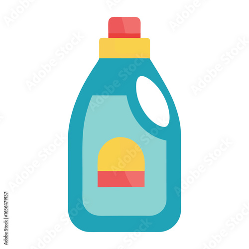 Colorful plastic fabric softener bottle with label design featuring various colors and typography