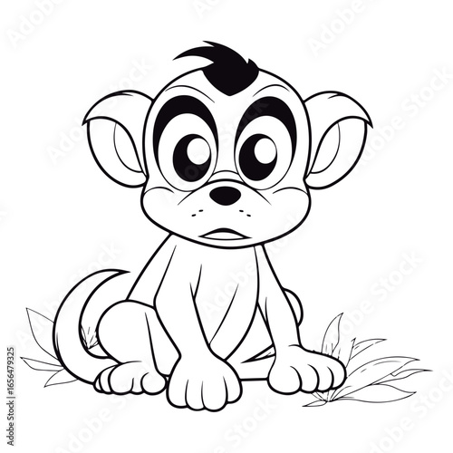Coloring Page Of cartoon cute baby Chimpanzee kawai Coloring Book for kids.