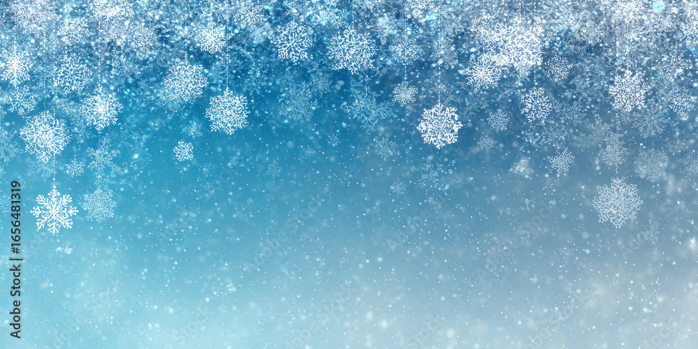 Fototapeta premium Serene snow snowflake winter background blue cold
