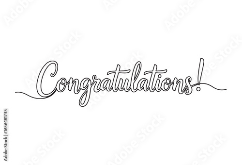 congratulations text continuous single line art drawing sketch on white background