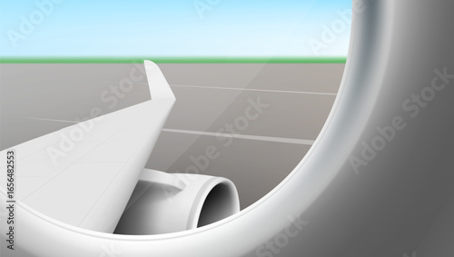 Airways Airplane Parked On Airport. Window View