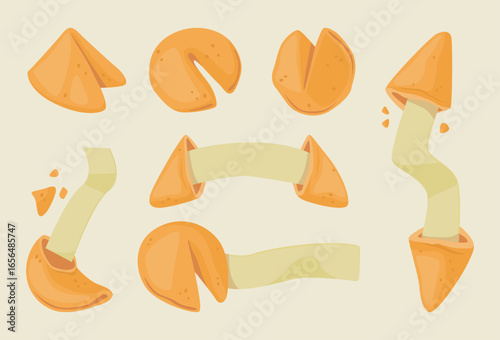Set of fortune cookies with blank paper slips