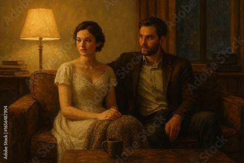 young British English couple sitting in their living room AI generated