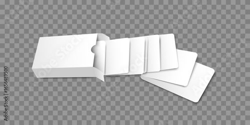 Playing cards in a box mockup, blank cards deck of poker hand