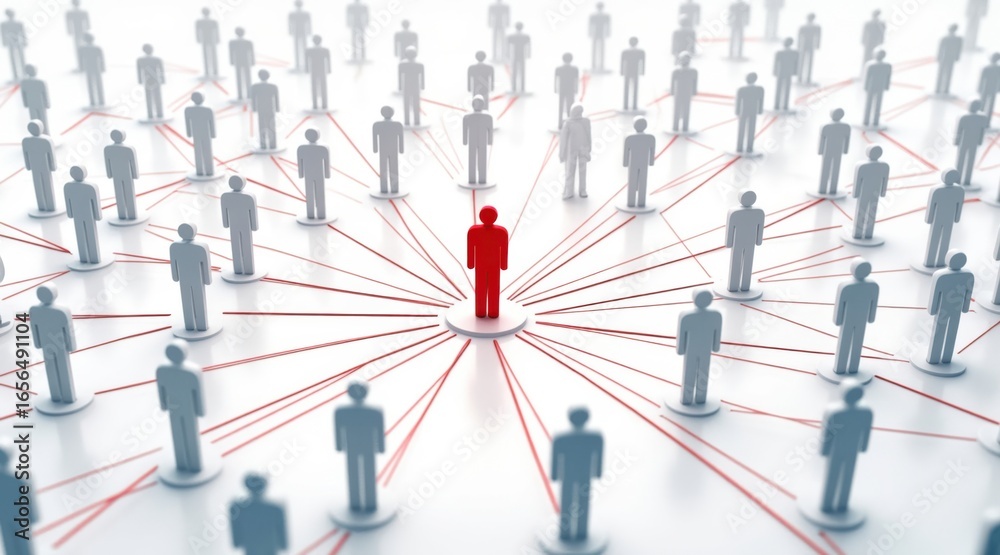Red leader connects to network of gray figures