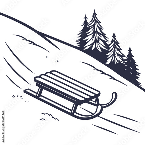 sledding scene black and white clip art preview