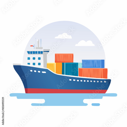Cargo Ship Illustration With Containers