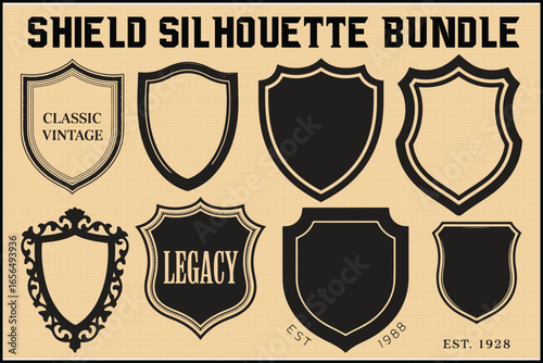 Vintage Shield Silhouette Bundle | Heraldic Crest SVG Set