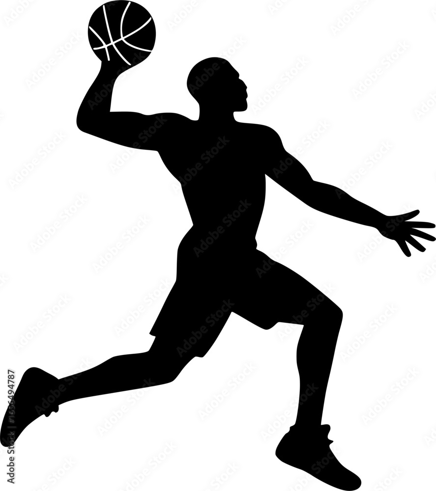 Obraz premium Basketball Player Dunking Silhouette Vector Black and White Minimalist Sports Illustration